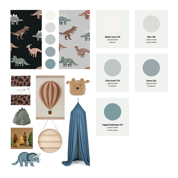 Carta da Parati Studio Ditte Dinosaur Wallpaper Light Grey