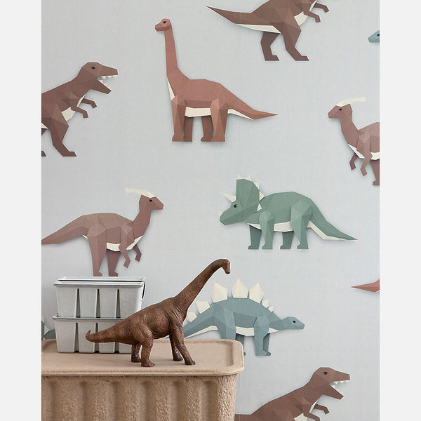 Carta da Parati Studio Ditte Dinosaur Wallpaper Light Grey