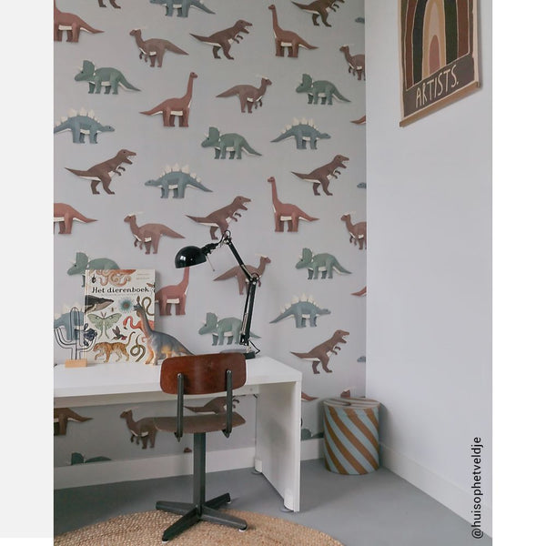 Carta da Parati Studio Ditte Dinosaur Wallpaper Light Grey