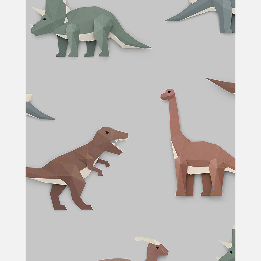 Carta da Parati Studio Ditte Dinosaur Wallpaper Light Grey
