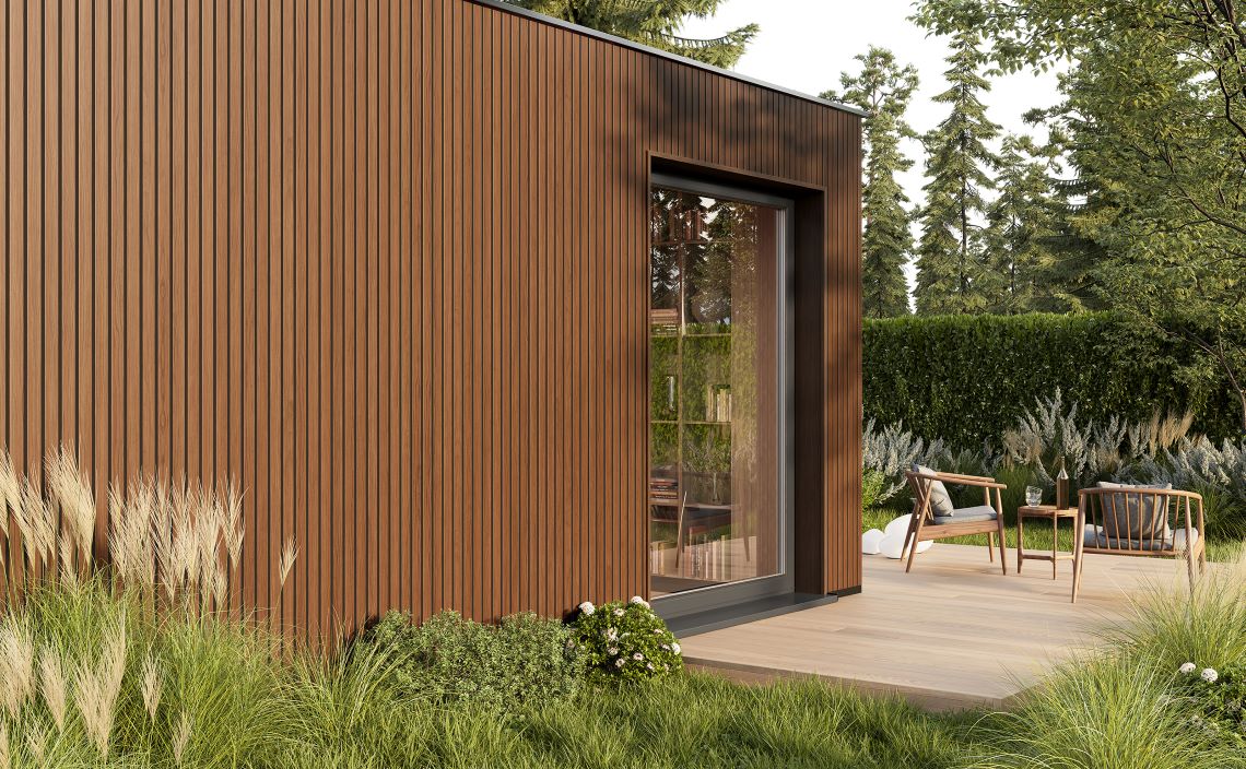 Pannello doghe per esterni FRONTO in PVC-U colore BLACK WALNUT 295X28,3X1,2 cm