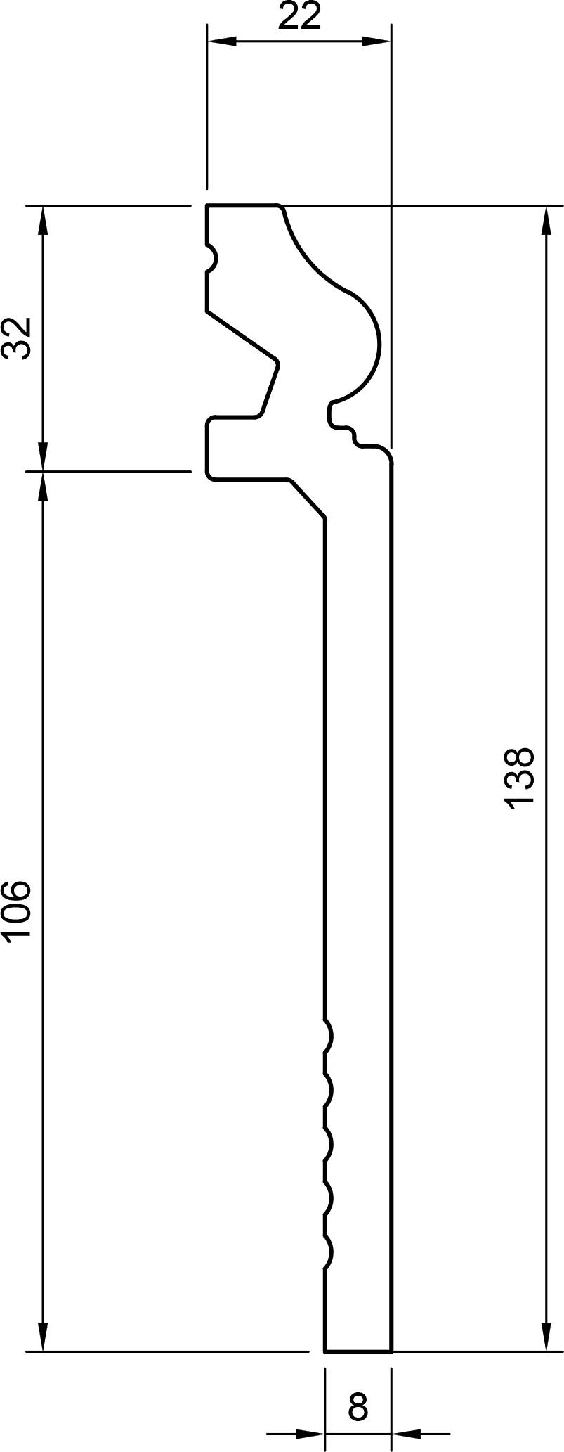 CopriBattiscopa in polimero Ard Italia JC161 misura 2000x22x138 mm