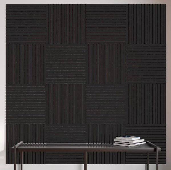 Listelli acustici in MDF Black mis. 60 cm x 60 cm modello QUADRO FLESSIBILE