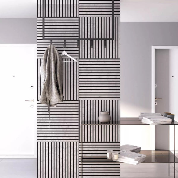Listelli acustici in MDF Grigio Chicago mis. 60 cm x 60 cm modello QUADRO FLESSIBILE