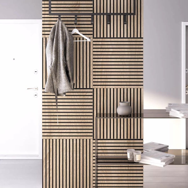 Listelli acustici in MDF Naturale mis. 60 cm x 60 cm modello QUADRO FLESSIBILE