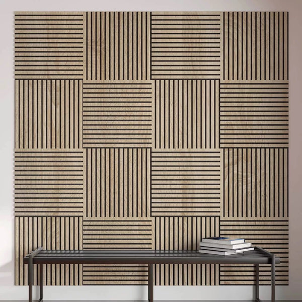 Listelli acustici in MDF Naturale mis. 60 cm x 60 cm modello QUADRO FLESSIBILE