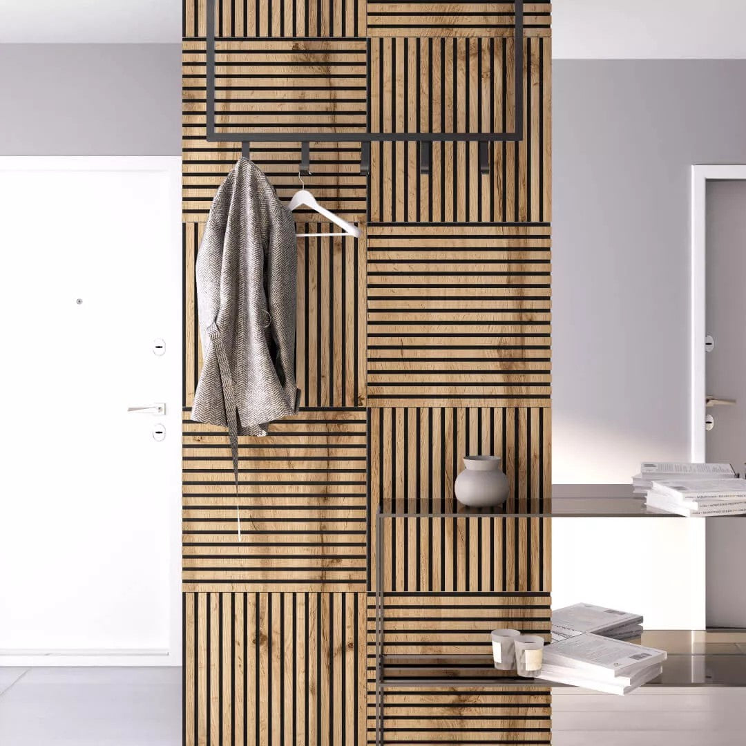 Listelli acustici in MDF Noce mis. 60 cm x 60 cm modello QUADRO FLESSIBILE