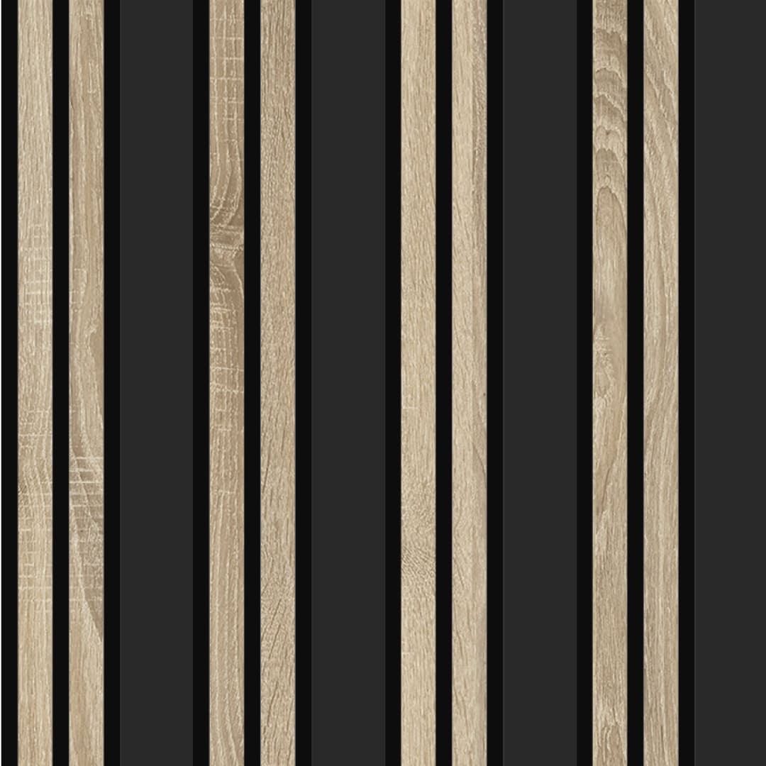 Listelli acustici in MDF Black &amp; Naturale mis. 278 cm x 60 cm modello FLESSIBILE