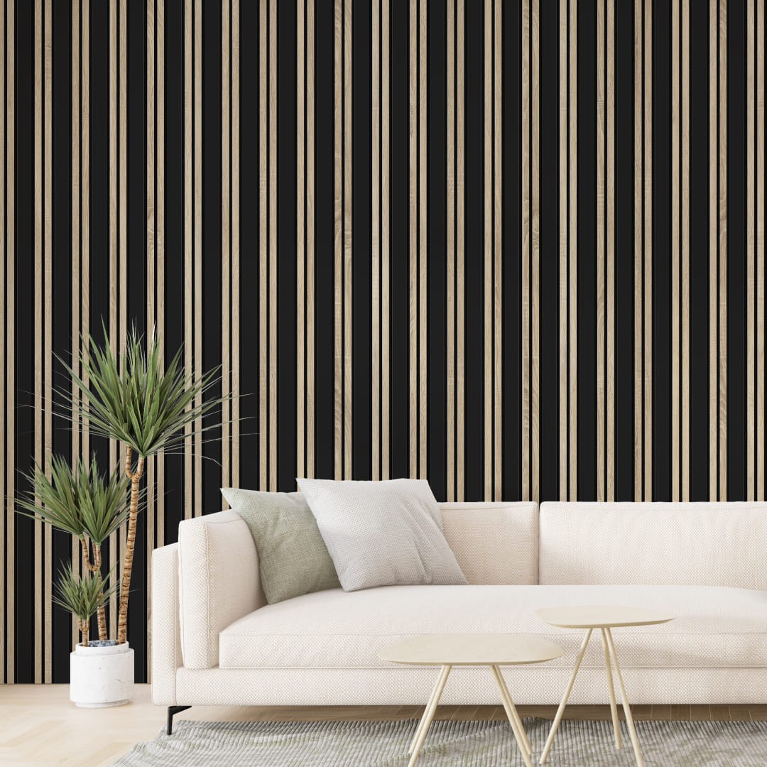 Listelli acustici in MDF Black &amp; Naturale mis. 278 cm x 60 cm modello FLESSIBILE