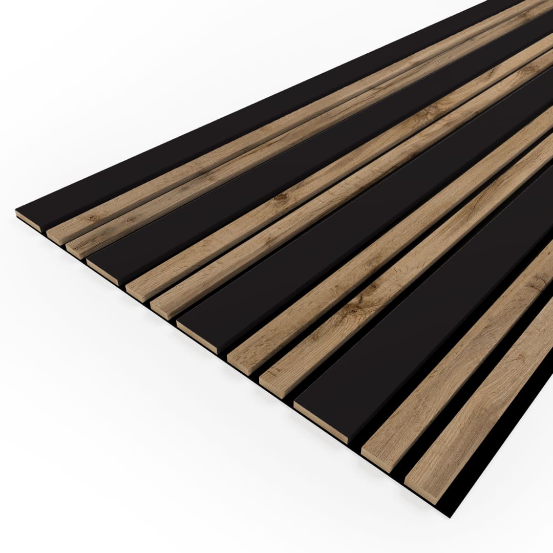 Listelli acustici in MDF Black &amp; Noce mis. 278 cm x 60 cm modello FLESSIBILE