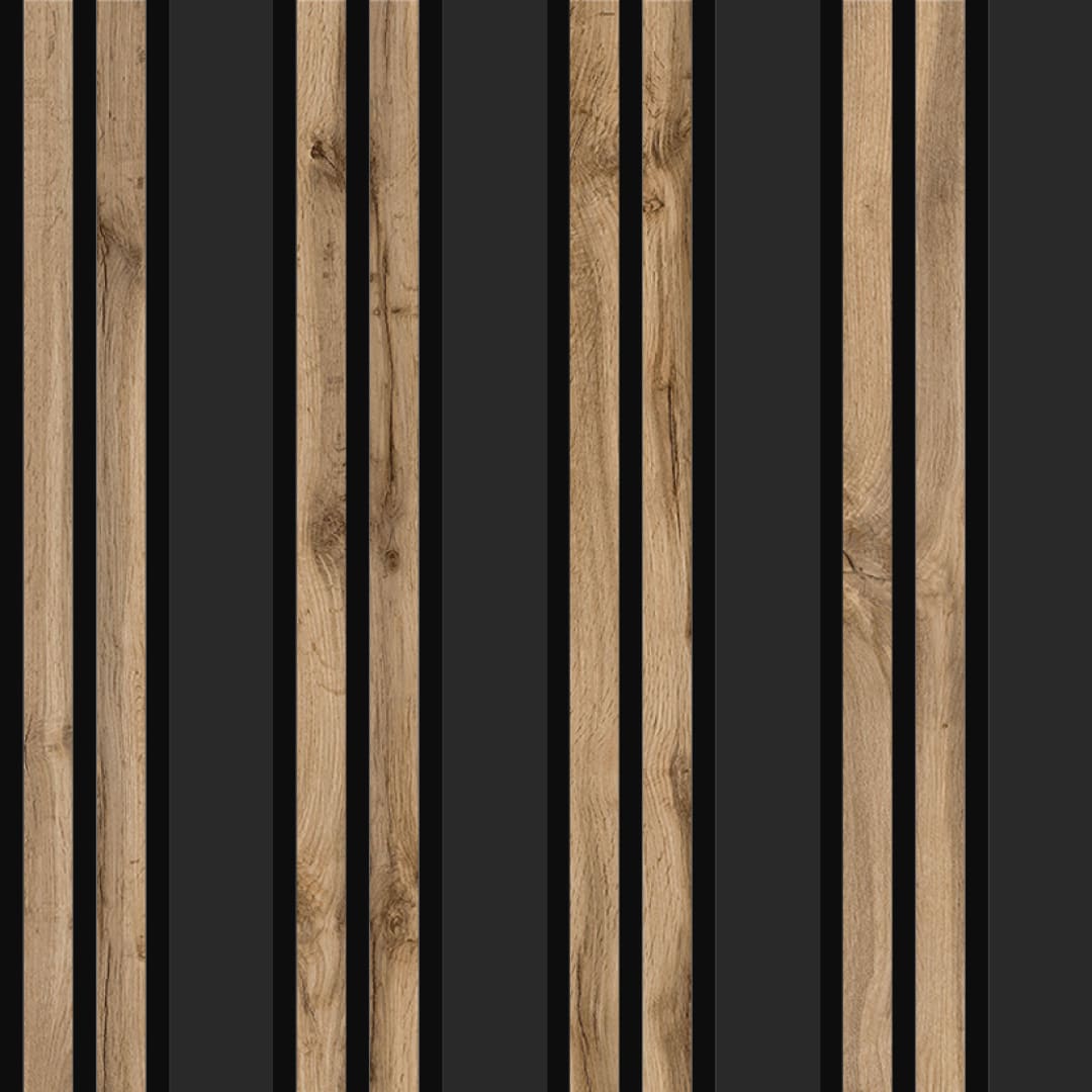 Listelli acustici in MDF Black &amp; Noce mis. 278 cm x 60 cm modello FLESSIBILE