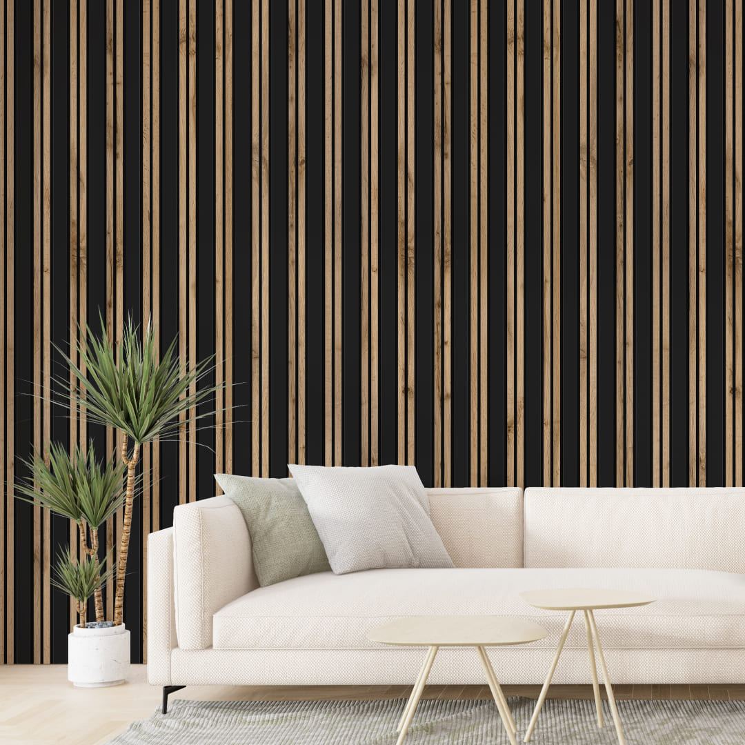 Listelli acustici in MDF Black &amp; Noce mis. 278 cm x 60 cm modello FLESSIBILE