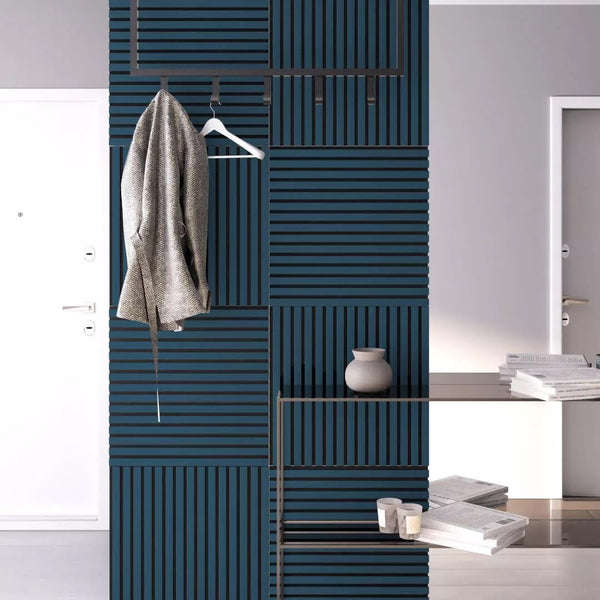 Listelli acustici in MDF Grigio Blu Ocean mis. 60 cm x 60 cm modello QUADRO FLESSIBILE