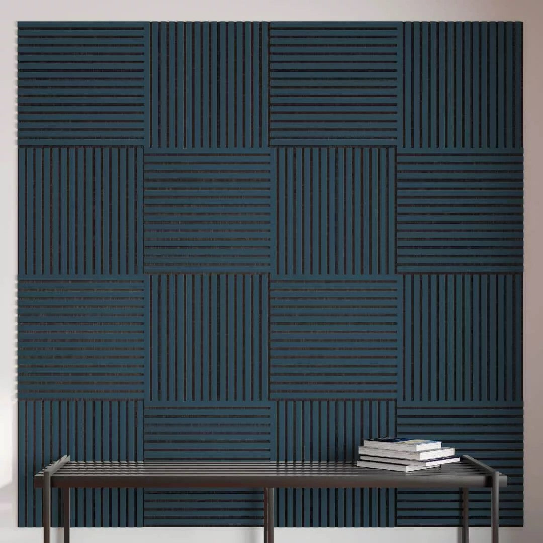 Listelli acustici in MDF Grigio Blu Ocean mis. 60 cm x 60 cm modello QUADRO FLESSIBILE