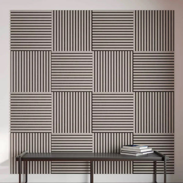 Listelli acustici in MDF Tortora mis. 60 cm x 60 cm modello QUADRO FLESSIBILE