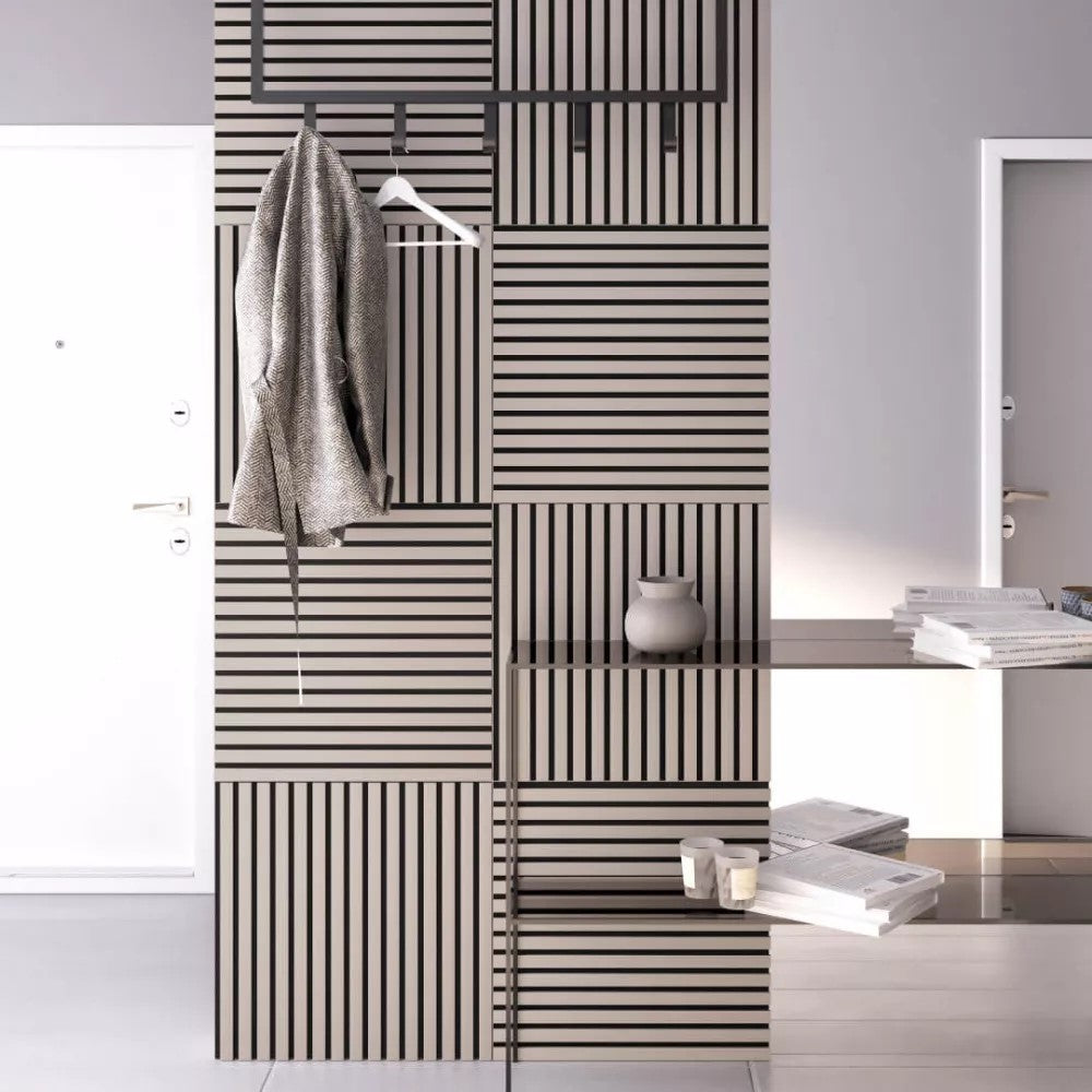 Listelli acustici in MDF Tortora mis. 60 cm x 60 cm modello QUADRO FLESSIBILE