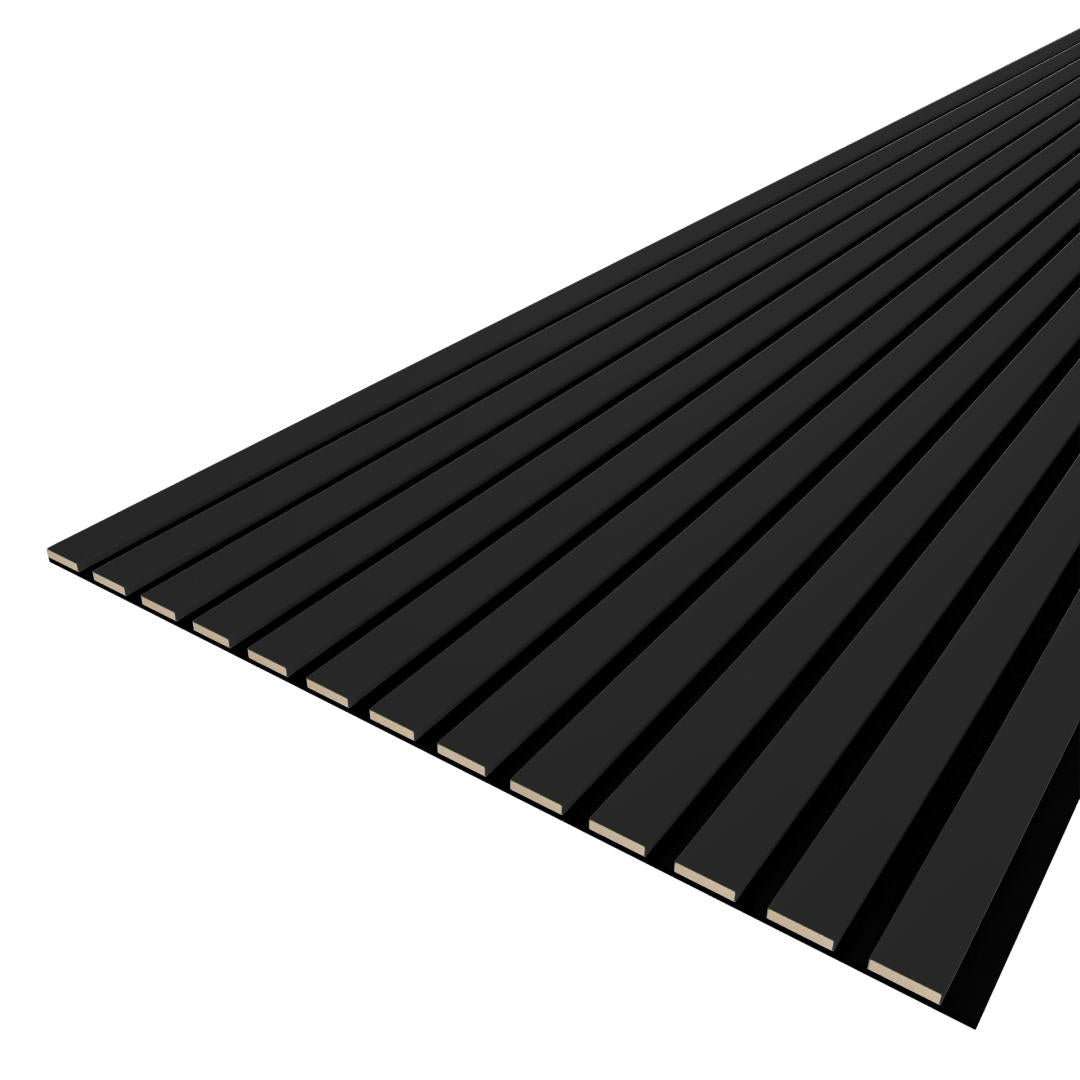 Pannello doghe in MDF colore Nero con fondo fonoassorbente mis. 278 cm x 60 x 0.9 cm modello FLESSIBILE