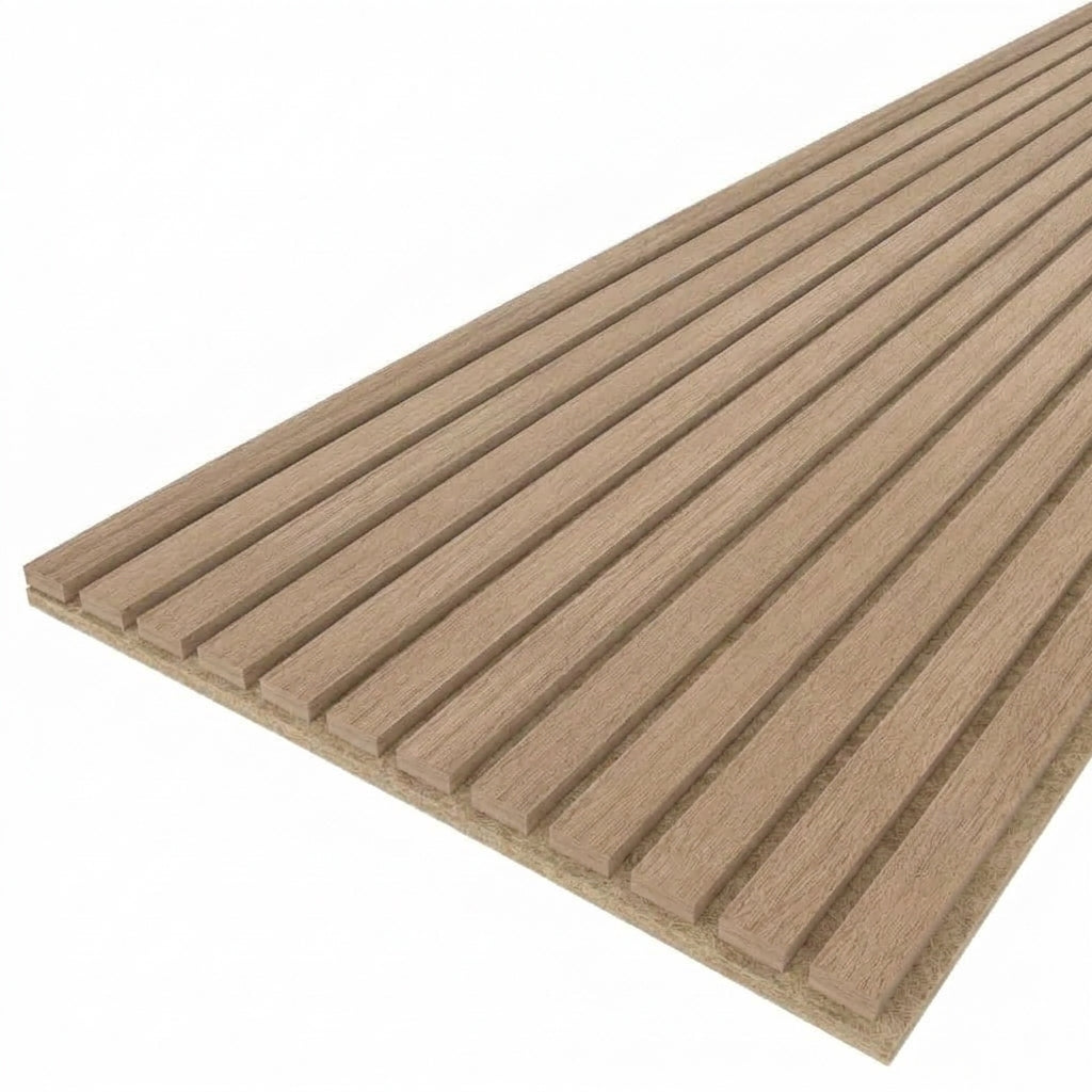 Pannello doghe in MDF colore FUNAN con fondo fonoassorbente colore sabbia mis. 278 cm x 60 x 0.9 cm modello FLESSIBILE