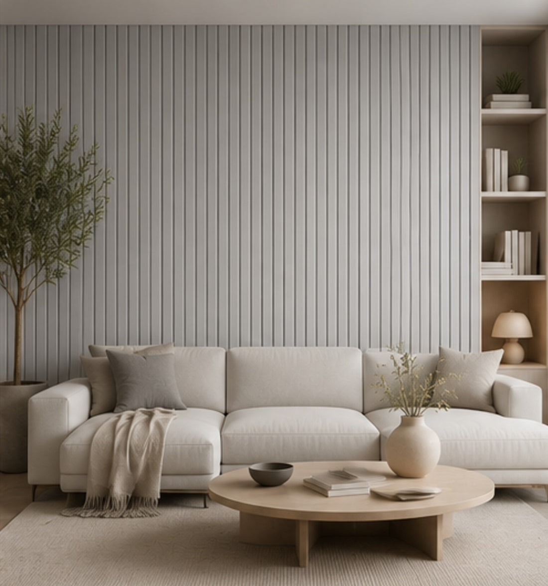Pannello doghe in MDF colore Grigio Chicago con fondo grigio fonoassorbente mis. 278 cm x 60 x 0.9 cm modello FLESSIBILE