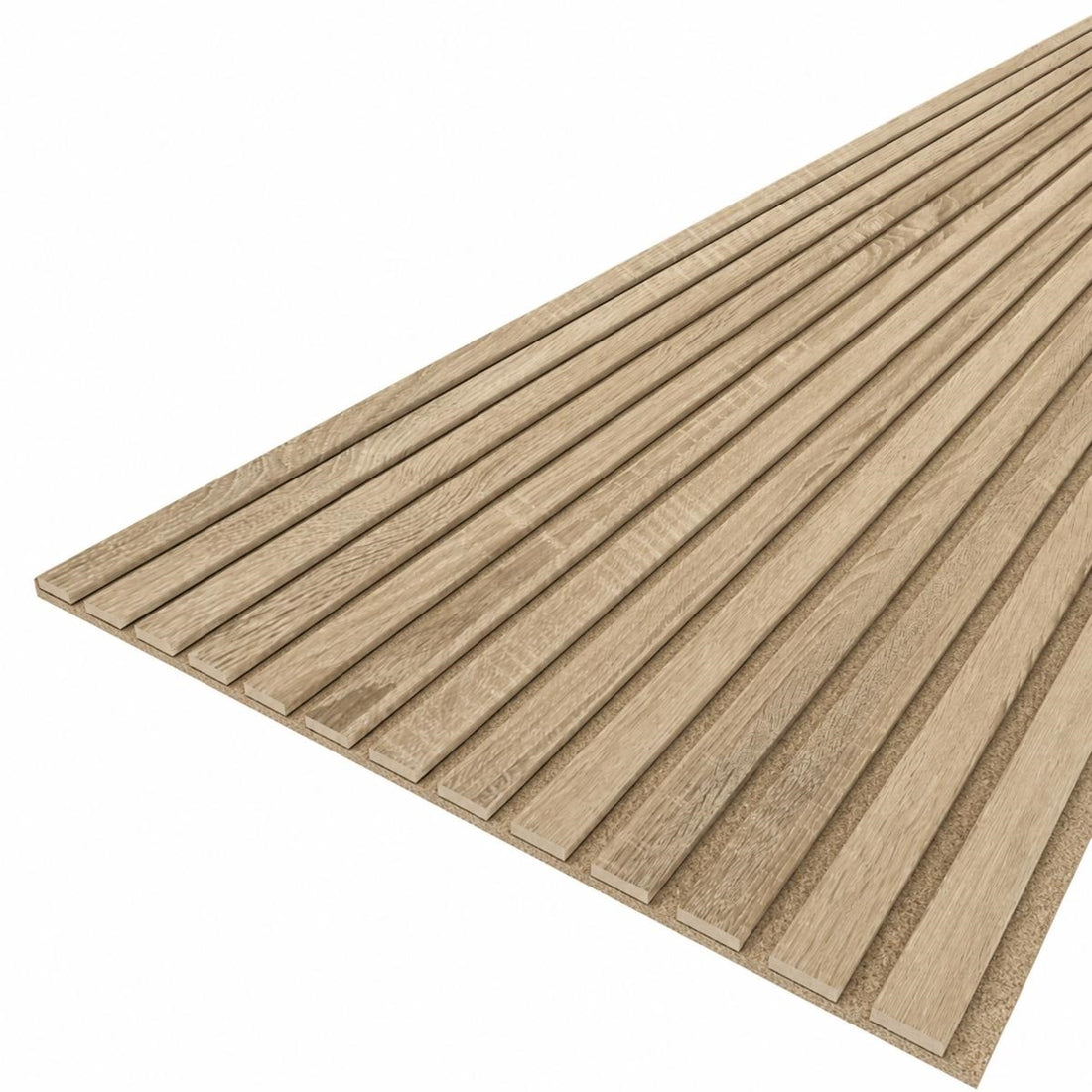 Pannello doghe in MDF colore NATURALE con fondo fonoassorbente colore sabbia mis. 278 cm x 60 x 0.9 cm modello FLESSIBILE