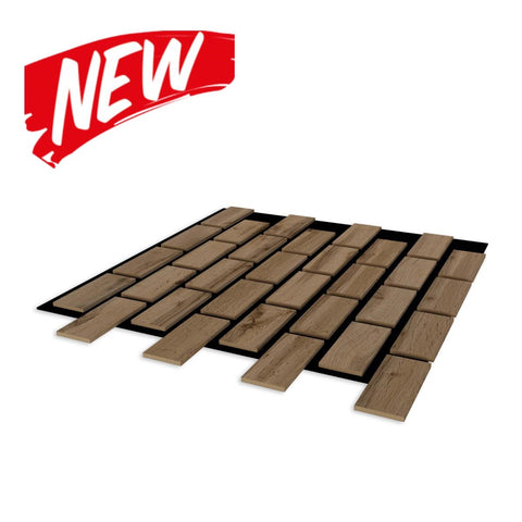 Pannello acustico in MDF effetto mattoncini colore Noce mis. 66,7 cm x 58,3 cm x 9 mm