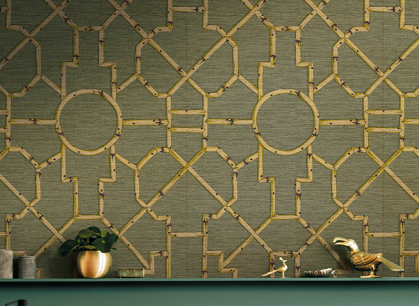 Carta da Parati Scalamandré JV Design Licence cod. 26016 FIBRA VEGETALE DI RAFIA SU FOGLIO METALLICO