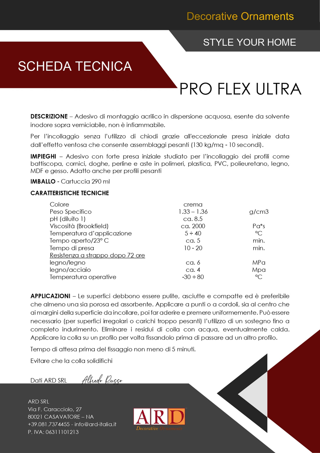 Sigillante Ardesiva Pro Flex Ard Italia 290 ml.