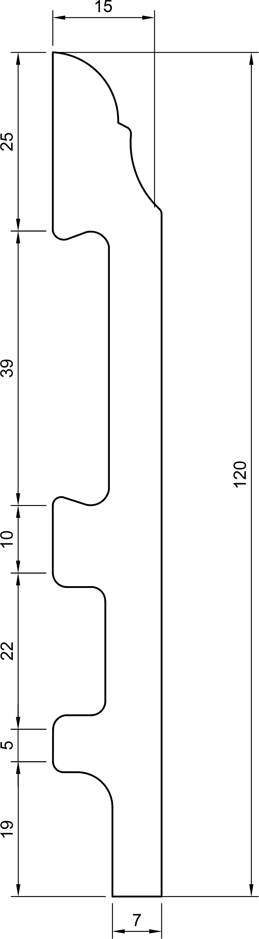 Battiscopa in polimero Ard Italia T70 misura 2000x15x120 mm