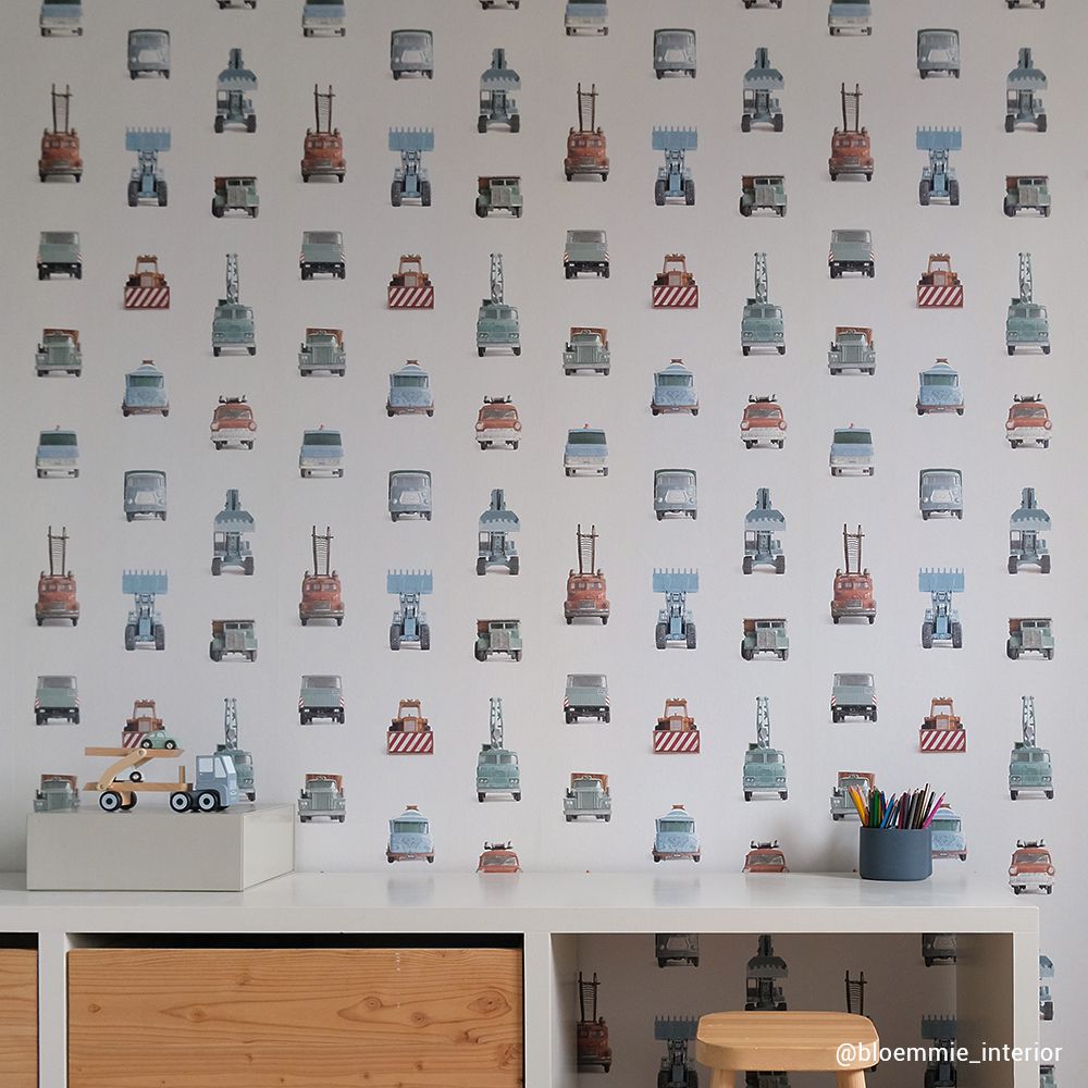 Carta da Parati Studio Ditte Work Vehicles Wallpaper Light Grey