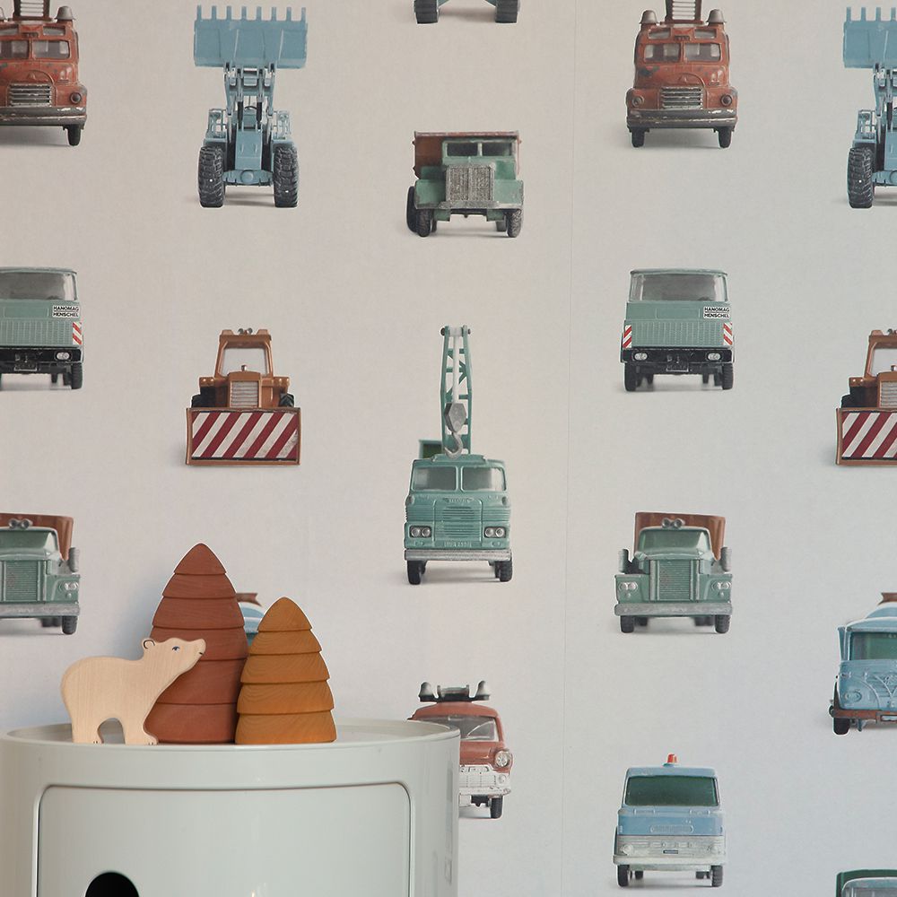 Carta da Parati Studio Ditte Work Vehicles Wallpaper Light Grey