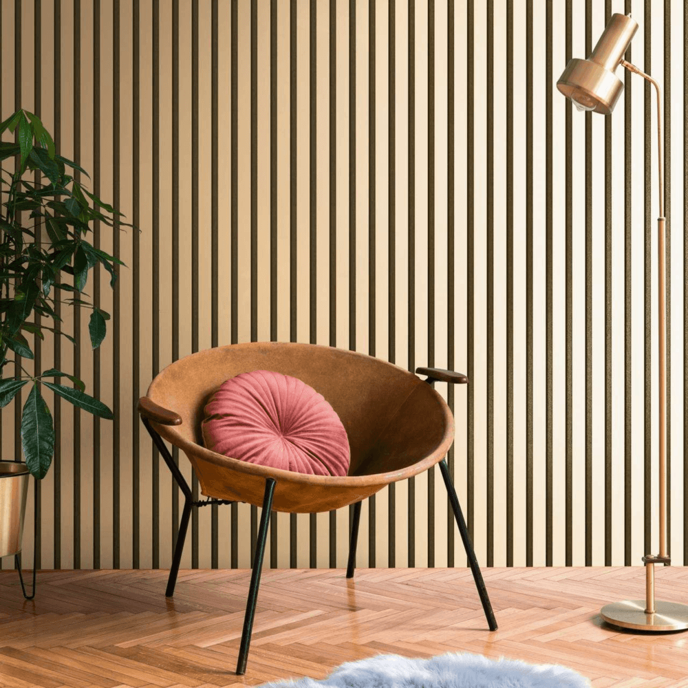 Carta da Parati Effetto Doghe Listelli colore NERO &amp; ORO METALLICO cod. 78627-2