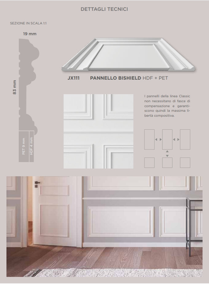 Pannello per Boiserie in polimero con tecnologia BISHIELD Ard Italia  misura 100x55 cm HP111-100