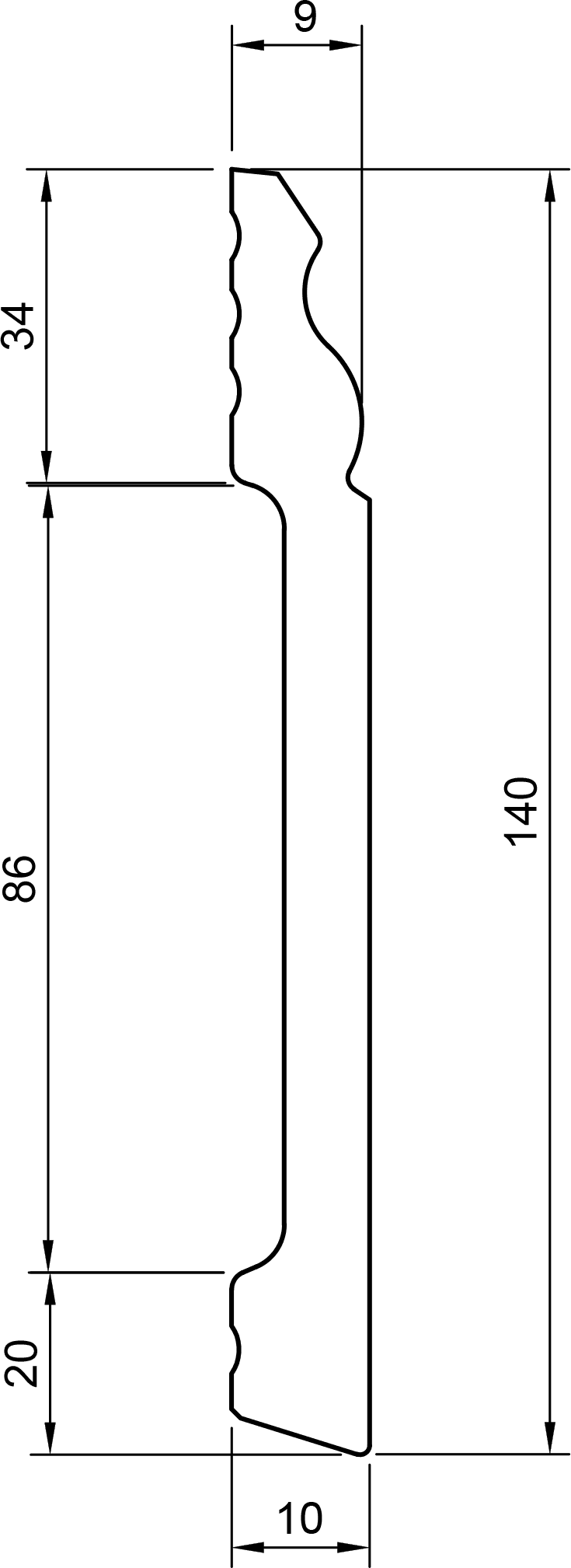 Battiscopa in polimero Ard Italia JX268 misura 2000x10x140 mm