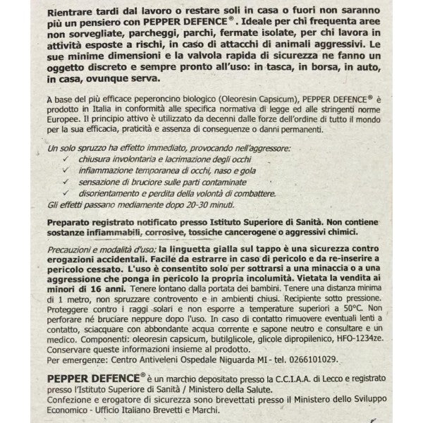 SPRAY ANTIAGGRESSIONE 'PEPPER DEFENCE' 16 ml