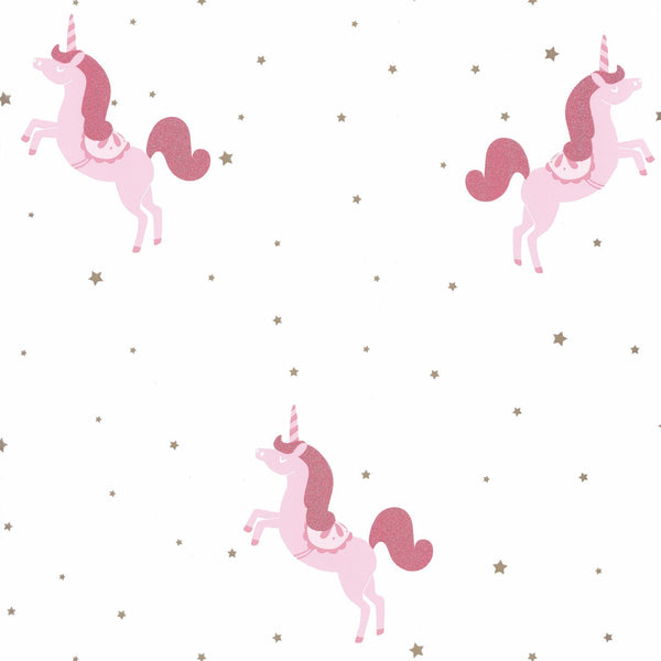 Carta da Parati Princess Unicorns Rose Girl Power Caselio Wallpaper