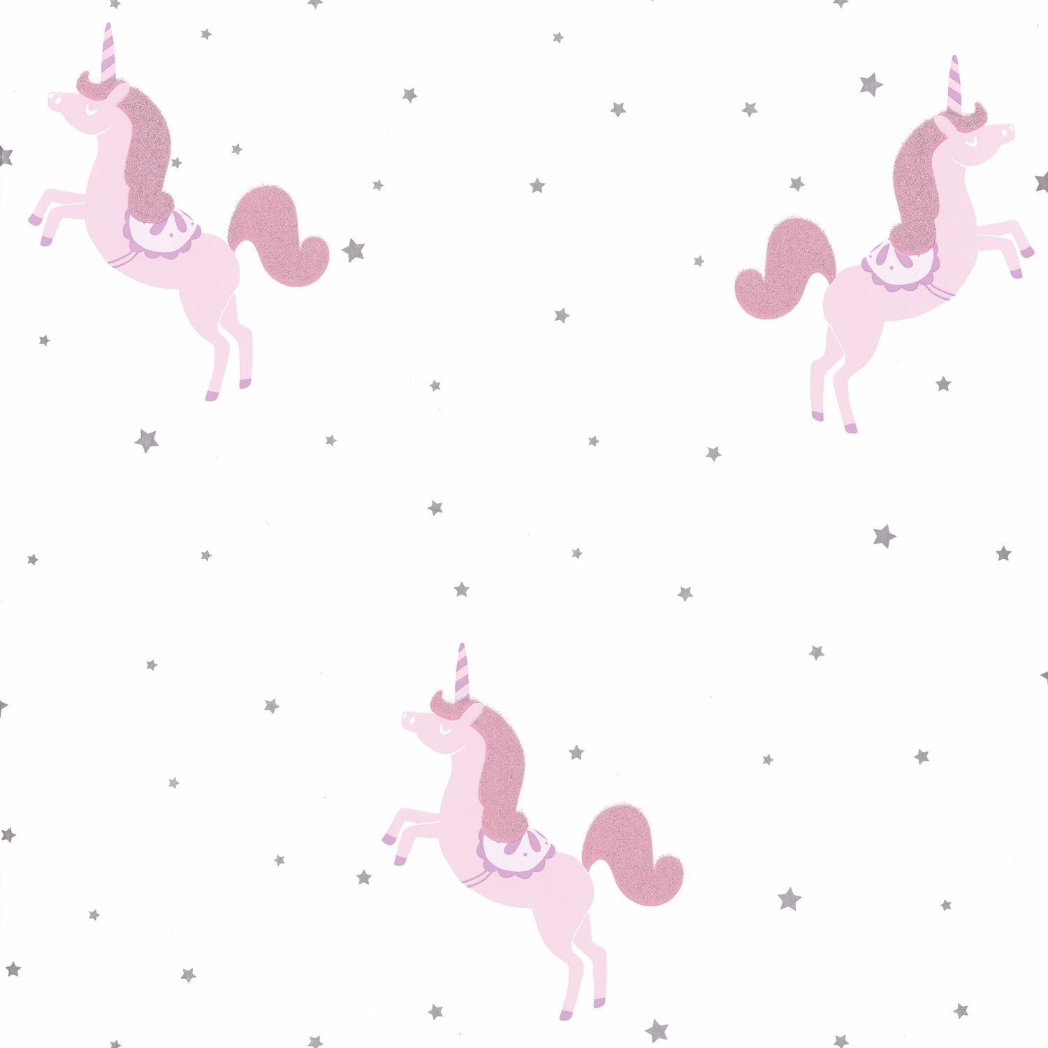 Carta da Parati Princess Unicorns Rosa/Argento Girl Power Caselio Wallpaper