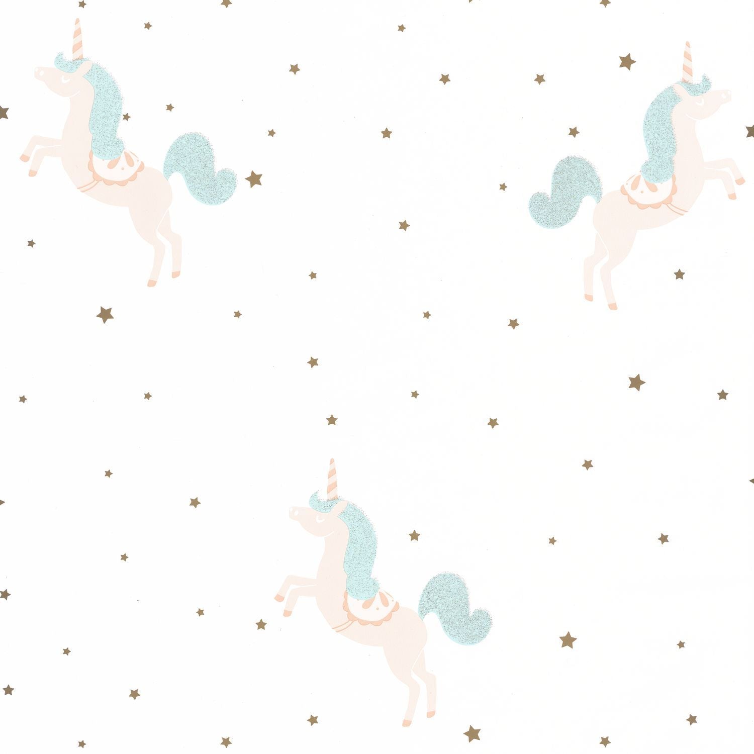 Carta da Parati Princess Unicorns Blu Cielo/Beige/Oro Girl Power Caselio Wallpaper