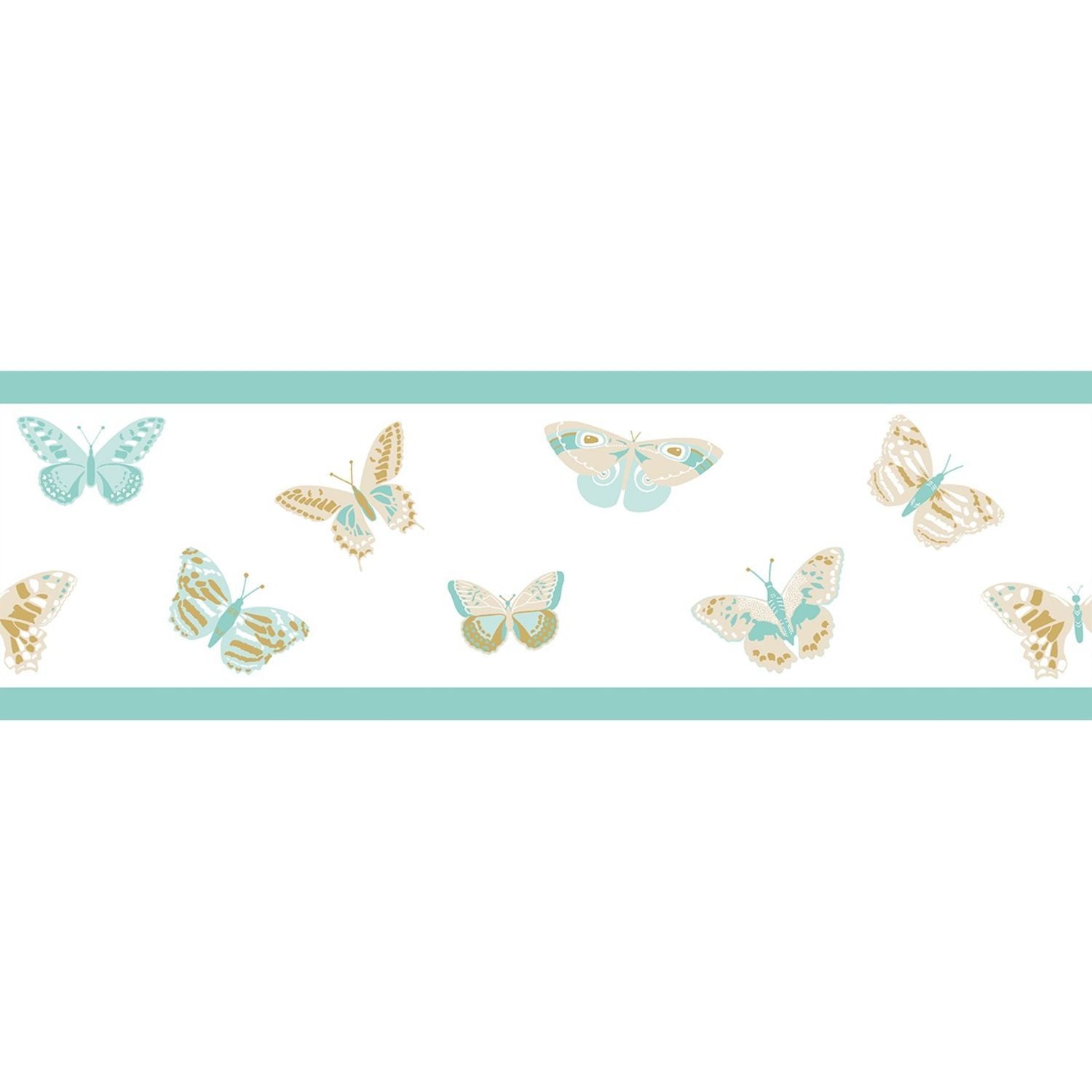 Bordo Unicorns Butterfly Blu Cielo/Beige/Oro Girl Power Caselio Wallpaper