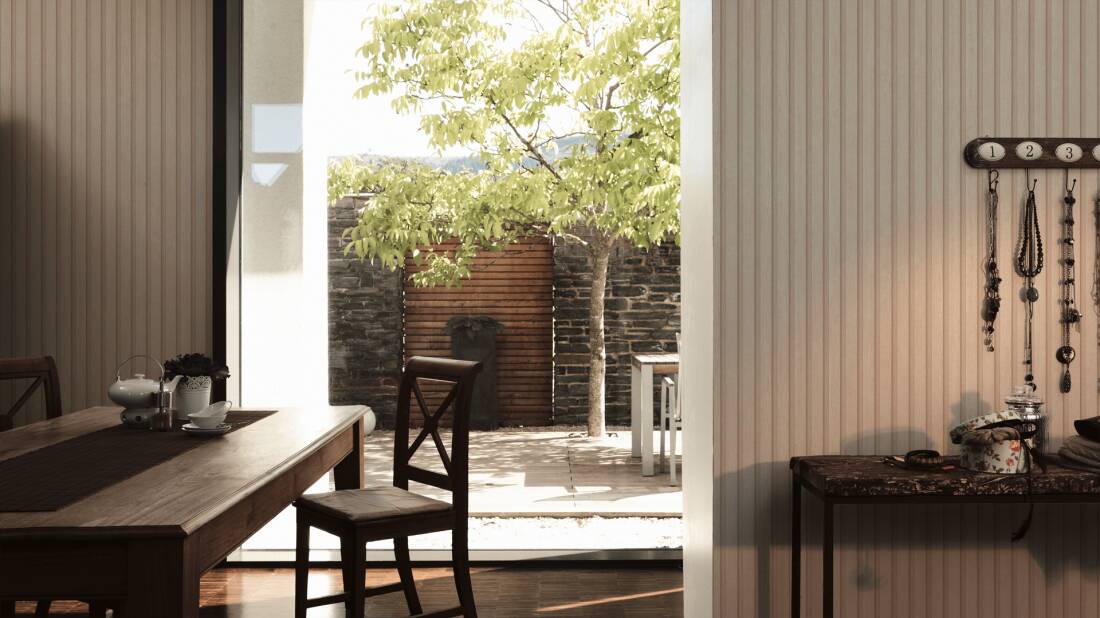 Carta da Parati Effetto Doghe Listelli colore Beige