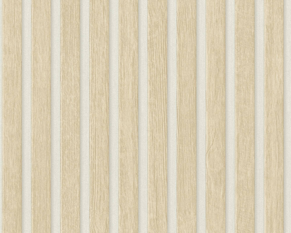 Carta da Parati Effetto Doghe Listelli colore Beige Bianco