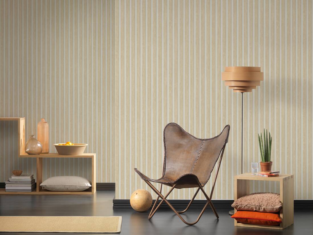Carta da Parati Effetto Doghe Listelli colore Beige Bianco