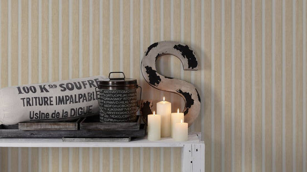 Carta da Parati Effetto Doghe Listelli colore Beige Bianco