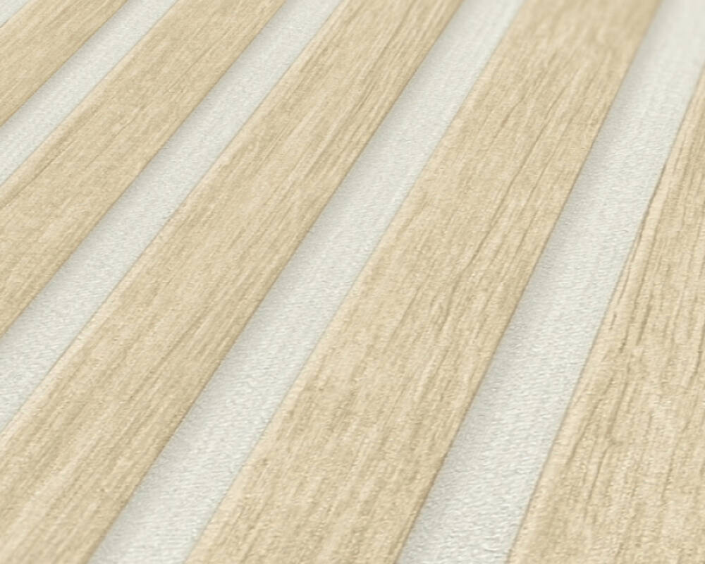 Carta da Parati Effetto Doghe Listelli colore Beige Bianco