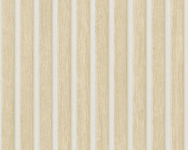 Carta da Parati Effetto Doghe Listelli colore Beige Bianco