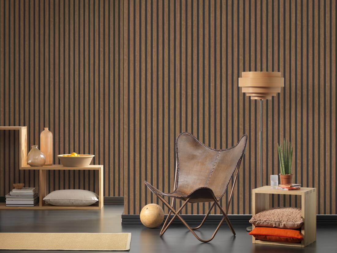 Carta da Parati Effetto Doghe Listelli colore Noce