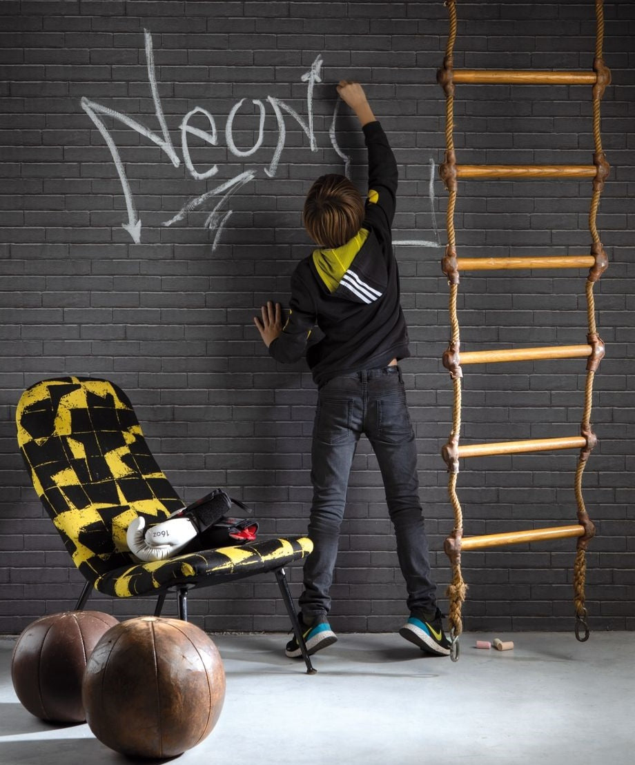 Carta da Parati Good Vibes Wallpaper Effetto Mattoni Neri Lavagna