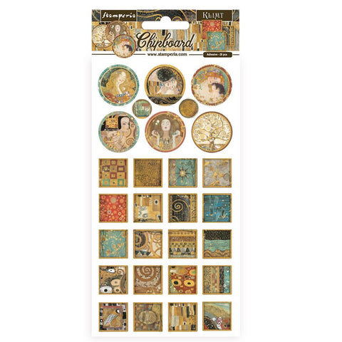 Chipboard Adesivo Klimt Quadrati e Tondi 15 x 30 cm  Stamperia
