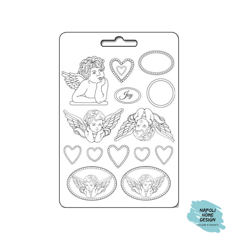 Stampo in PVC Morbido A4 - Angeli e Cuori - cm. 21 x 29,7 - Stamperia