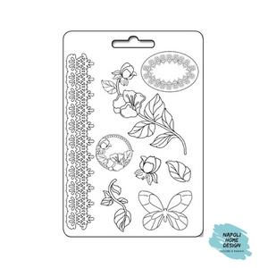 Stampo in PVC Morbido A4 - Rose e Bordura - cm. 21 x 29,7 - Stamperia