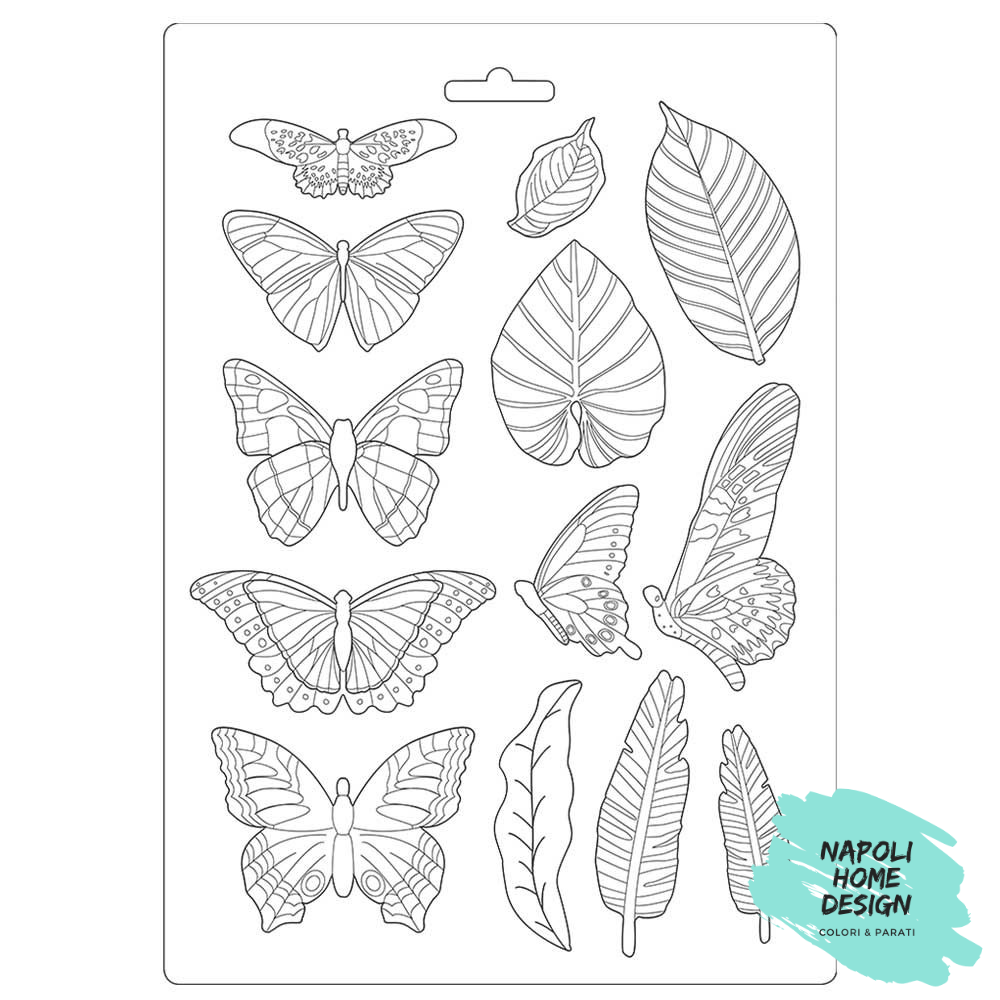 Stampo in PVC Morbido A4 - Amazonia Leaves and Butterflies - cm. 21 x 29,7 - Stamperia